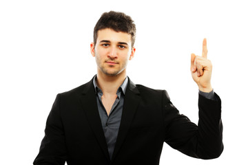 Businessman pointing up