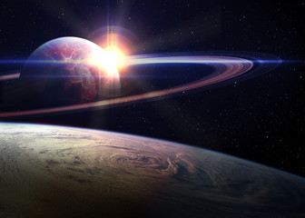 Awesome sunrise in space. Elements of this image furnished by
