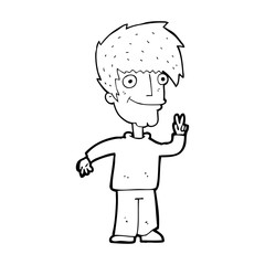 cartoon man giving peace sign