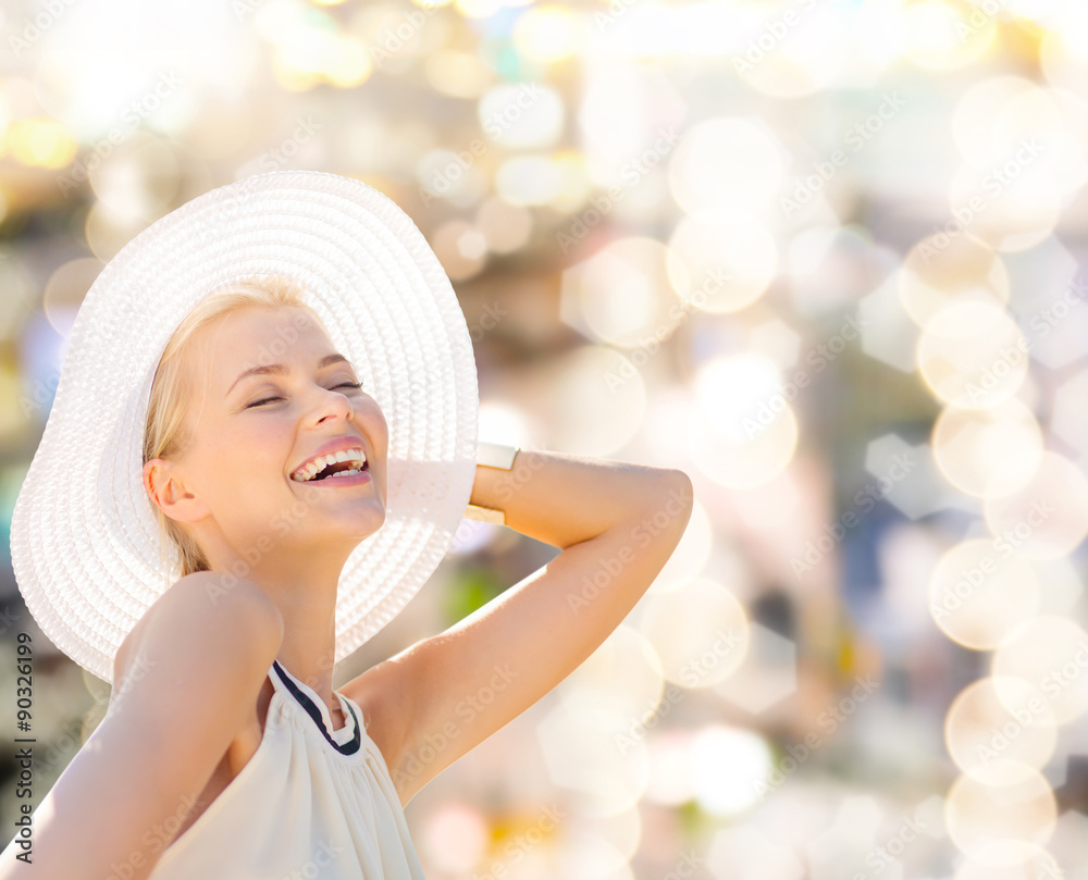 Poster beautiful woman enjoying summer outdoors