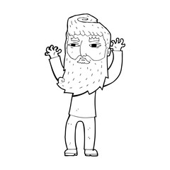 cartoon bearded man waving arms