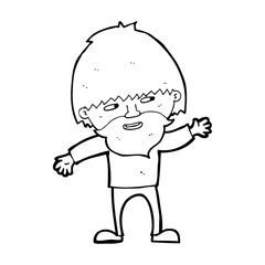 cartoon happy bearded man waving