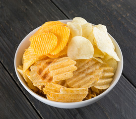 potato chips on wood background