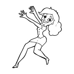 cartoon happy woman jumping