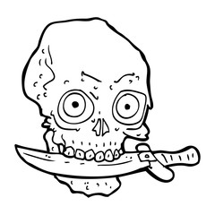 cartoon pirate skull with knife in teeth
