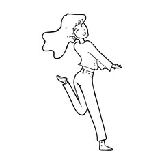 cartoon happy girl kicking out leg