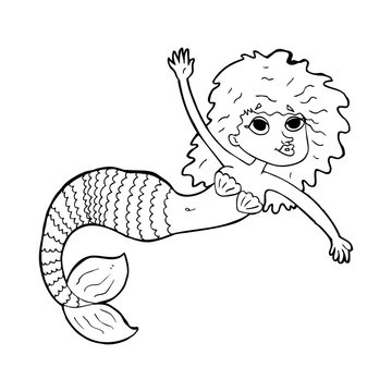 cartoon pretty mermaid waving