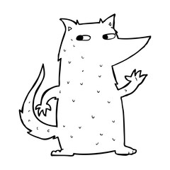 cartoon wolf waving