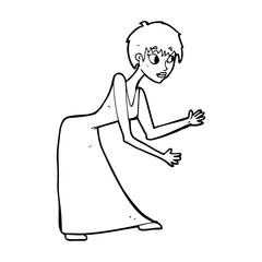 cartoon woman in dress gesturing