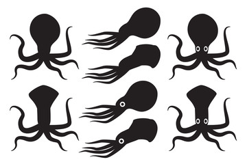 Silhouette Squid and kraken vector