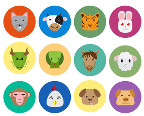 Chinese zodiac 12 animal icon in cute style
