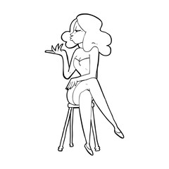 cartoon woman sitting on bar stool