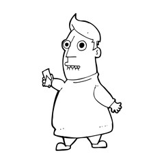 cartoon nervous man with tickets