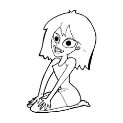 cartoon happy woman in dress