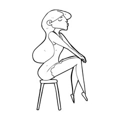 cartoon woman sitting on stool