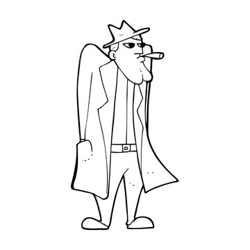 recommend clip art: cartoon man in hat and trench coat