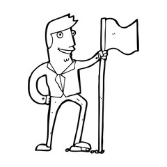 cartoon man planting flag