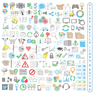 BUSINESS AND MARKETING CONCEPT VECTOR SKETCH ICONS AND BUTTONS
