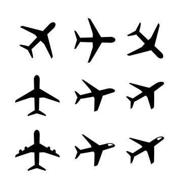 Set of airplane icon and symbol in silhouette