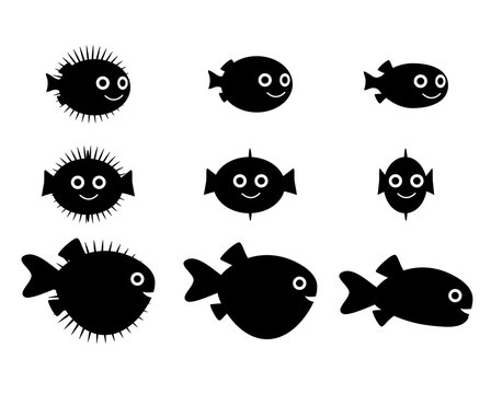 Set of pufferfish, blowfish and globefish silhouette