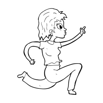 Cartoon Woman Running And Pointing