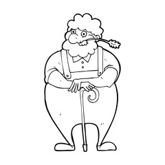 cartoon farmer leaning on walking stick