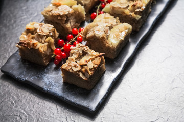 Tasty dessert on black background 