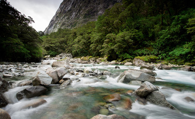 Naklejka na ściany i meble Landscape of waterfall in South island, New Zealand