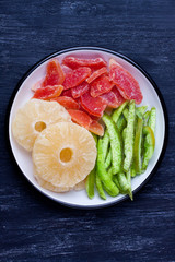 dried pineapple, pummelo and papaya