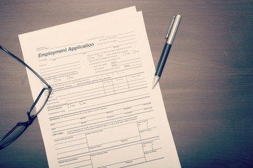 Job application form on desk