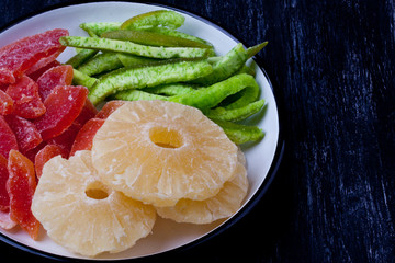 dried pineapple, pummelo and papaya