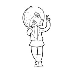 cartoon cool girl giving peace sign
