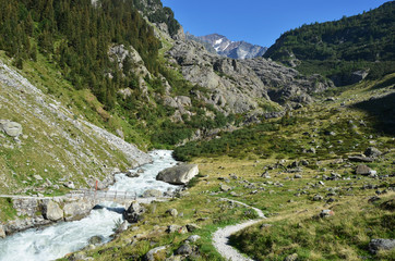 Mountain river coming from Trift glacier. Switzerland