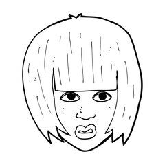 cartoon annoyed girl with big hair