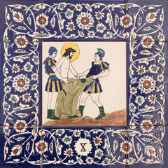 Obraz na płótnie Canvas Jerusalem - Jesus Stripped of His Garments - ceramic tiled cross way 
