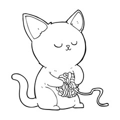 cartoon cat playing with ball of yarn