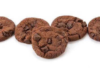 soft dark chocolate brownie cookies on white