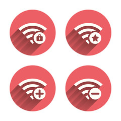 Wifi Wireless Network icons. Wi-fi add, remove.