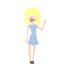 cartoon happy woman waving