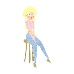 cartoon pretty girl on stool