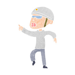 cartoon man in bike helmet pointing