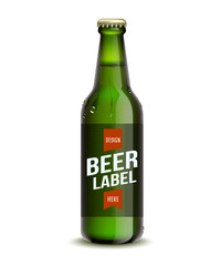 beer in a green bottle isolated on white background