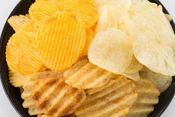 potato chips on white background