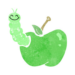 cartoon bug eating apple