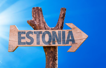 Estonia wooden sign with sky background