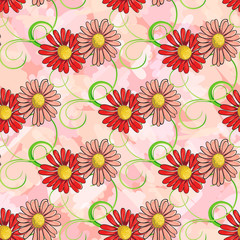 Seamless pattern of colorful chamomile