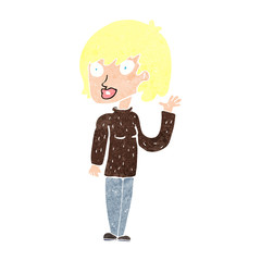 cartoon waving woman