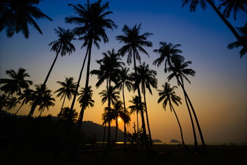 Fototapeta na wymiar Beautiful sunset at a beach resort in tropics.