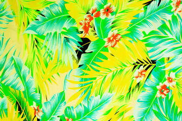 texture fabric Vintage Hawaiian flowers and leaves for backgroun © somchaiphanbun