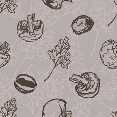 Vector seamless pattern. Champignon, parsley, olive.